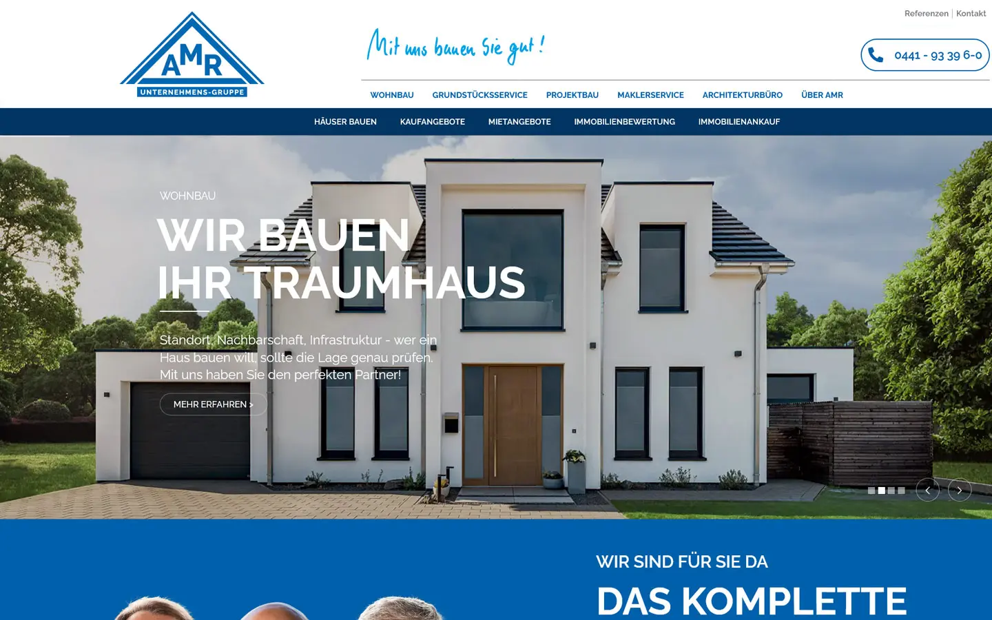Screenshot der Website von AMR Wohnbau