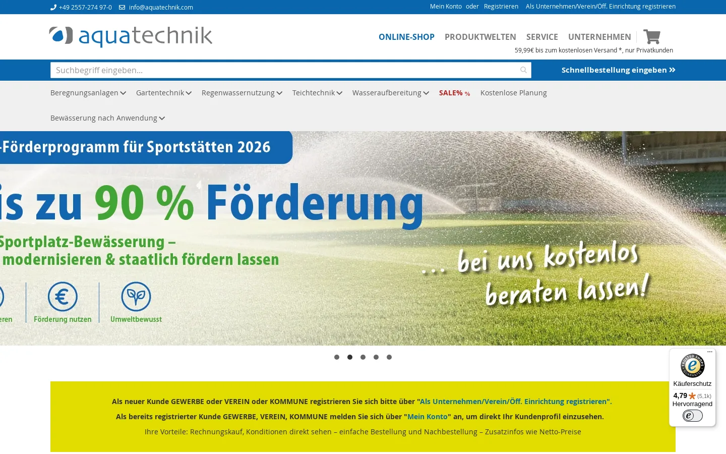 Startseite des Aqua-Technik-Shops