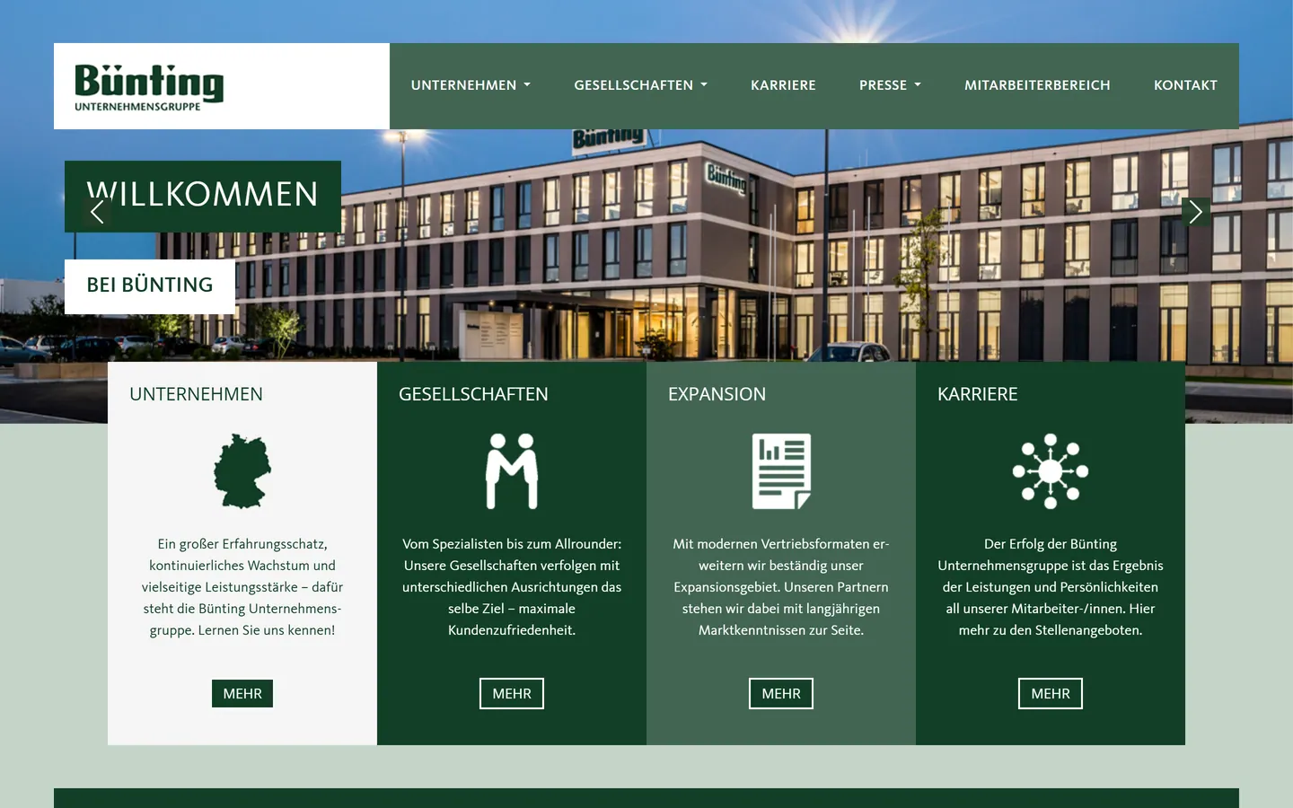 Screenshot der Website von J. Bünting Beteiligungs AG