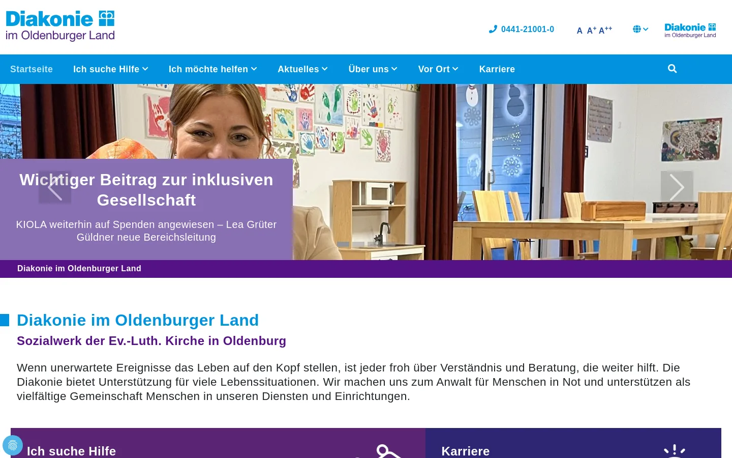 Startseite des Diakonischen Werks Oldenburg