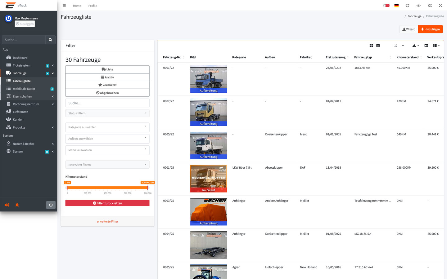 Screenshot der Website von Eschen Nutzfahrzeuge
