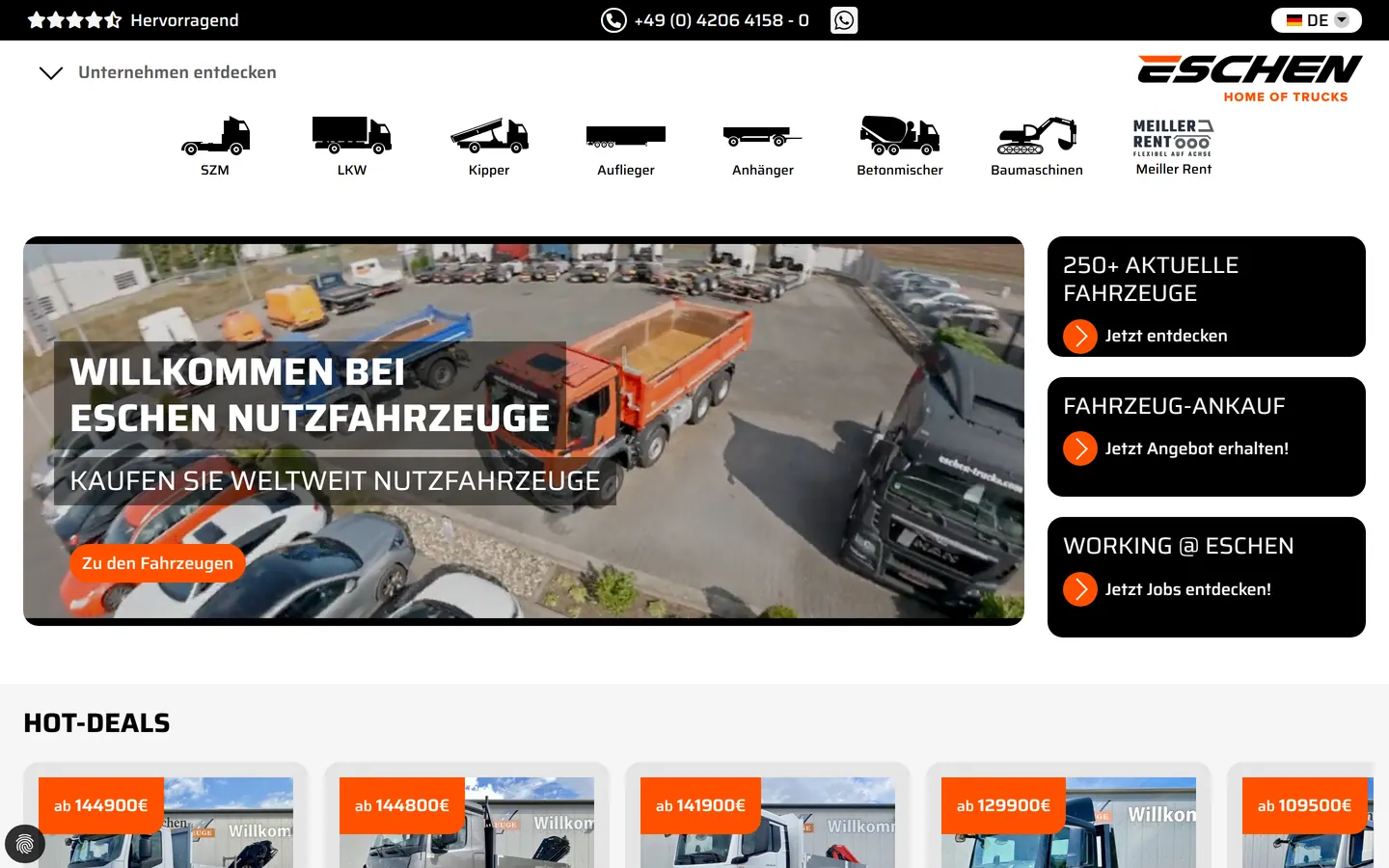 Screenshot der Website von Eschen Nutzfahrzeuge