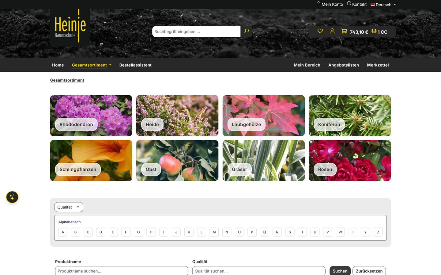Screenshot der Website von Diderk Heinje Pflanzenhandel