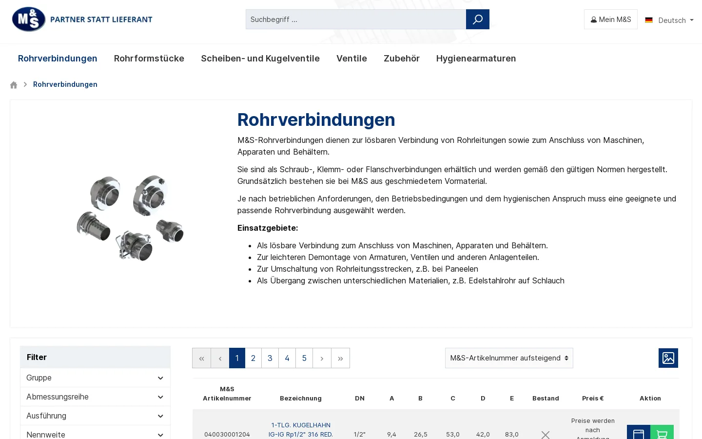 Produktkategorie Rohrverbindungen im M&S-Shop