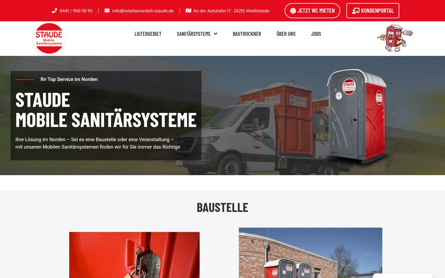 Screenshot der Website von Staude Mobile Sanitärsysteme