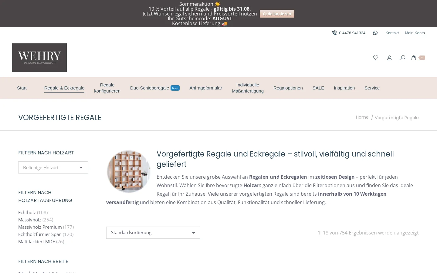 Vorgefertigte Regale im Wehry-Onlineshop